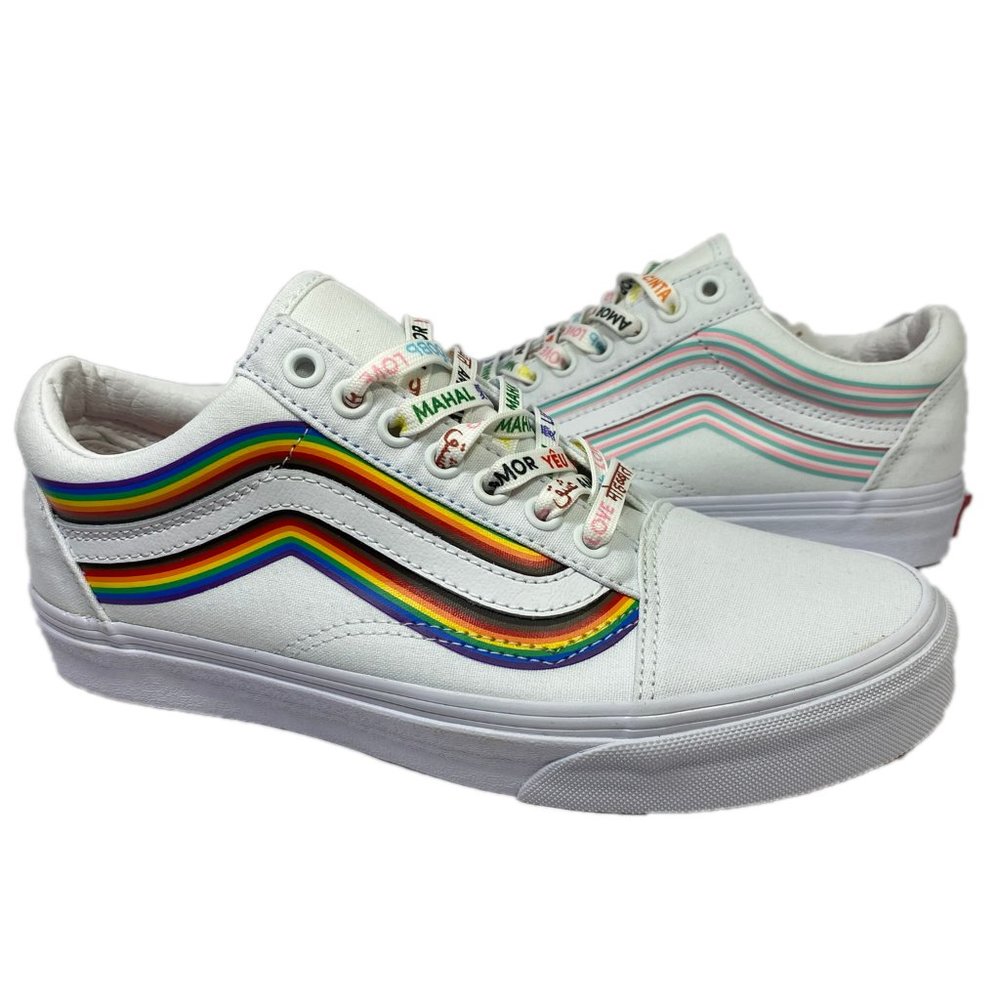 Vans Old Skool Pride Low Top White Leather Canvas Shoes